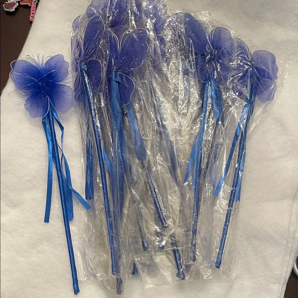 Blue butterfly Fairy Wand Party Favors with Maribou and ribbons set of 20